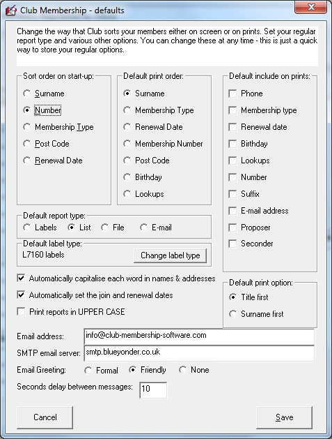 Default settings